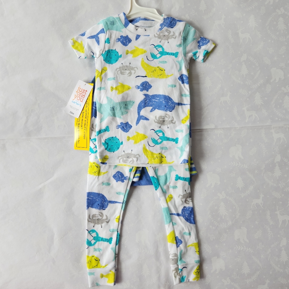 💕🐳NWT Carter's baby boy 18 months  4-piece pajamas set Pjs sea crab whale